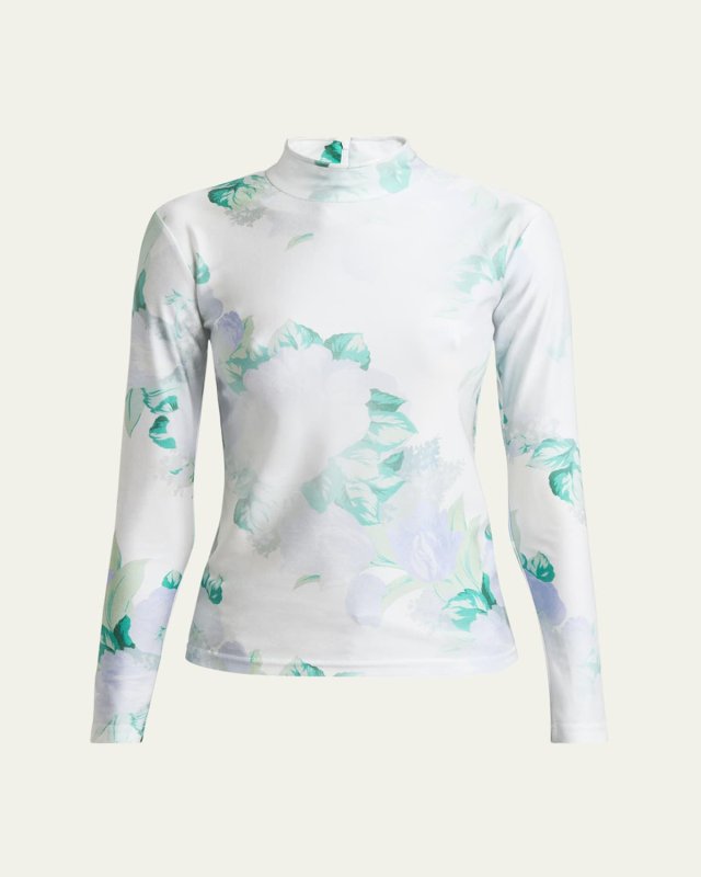 Floral Mock-Neck Top with Piping